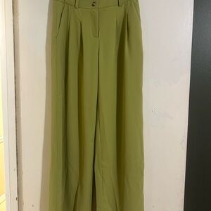 Bailey Rose Wide-Leg Pleated Trousers – Lime Green High Waist Pants – Size S